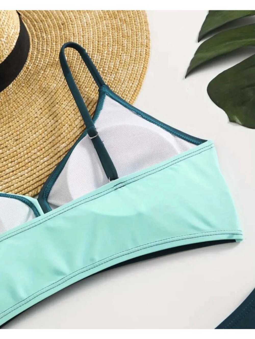 Bikini Set High Waisted Bottom & Twist Front Top Size M Green & Teal - Picture 5 of 10